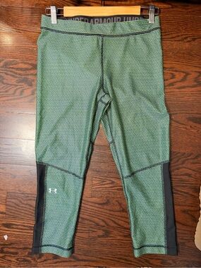 Under Armor Leggings Women's Size Large Green Print Yoga Gym Training Stretch